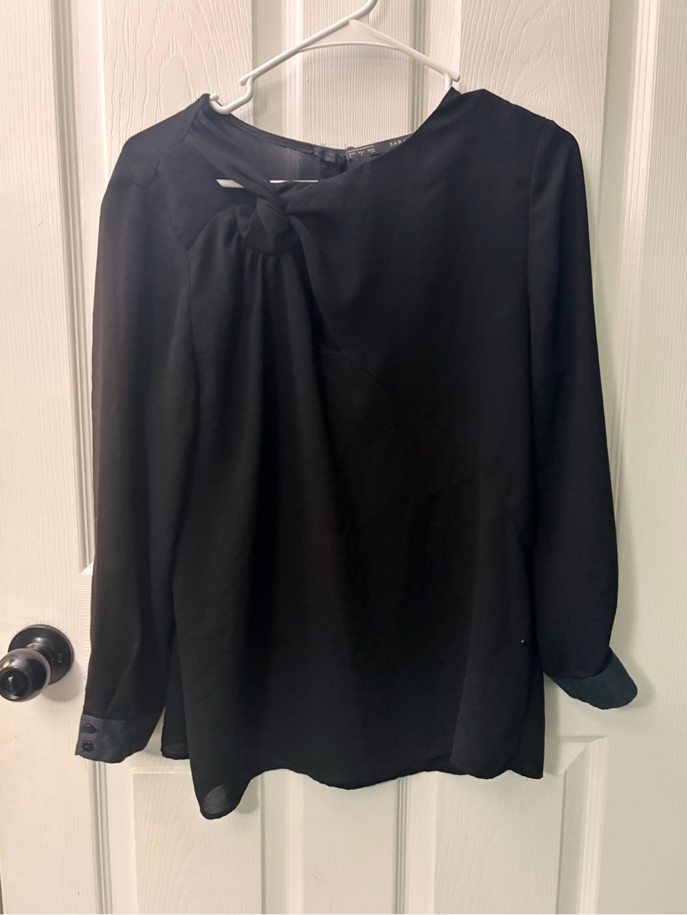 Zara Black Long-Sleeve Knot-Detail Blouse
